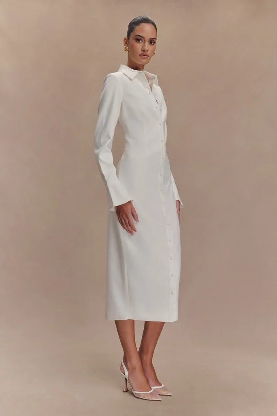 Dorian Fitted Shirt Midi Dress – White Dorian Fitted Shirt Midi Dress – White