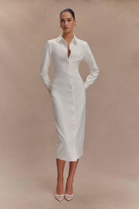 Dorian Fitted Shirt Midi Dress – White Dorian Fitted Shirt Midi Dress – White