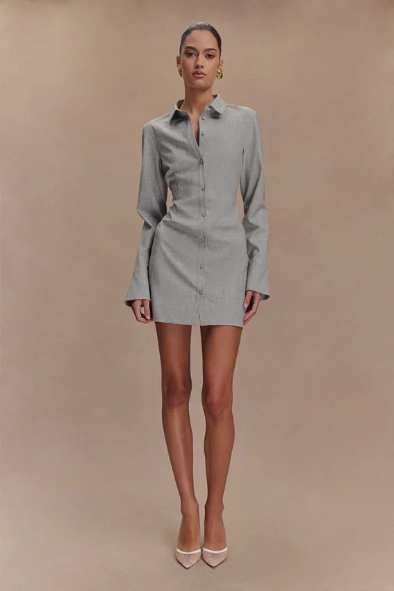 Dorian Fitted Shirt Mini Dress – Charcoal Marle Dorian Fitted Shirt Mini Dress – Charcoal Marle