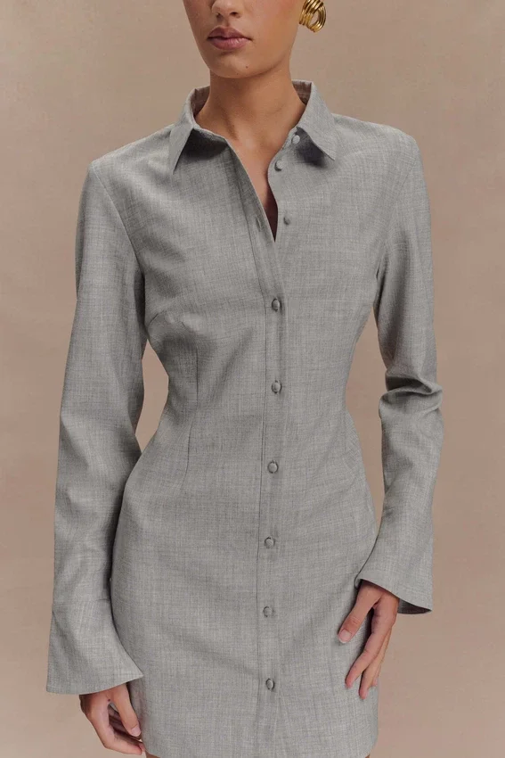 Dorian Fitted Shirt Mini Dress – Charcoal Marle Dorian Fitted Shirt Mini Dress – Charcoal Marle