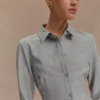 Dorian Fitted Shirt Mini Dress – Charcoal Marle Dorian Fitted Shirt Mini Dress – Charcoal Marle