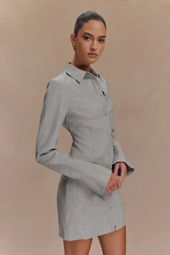 Dorian Fitted Shirt Mini Dress – Charcoal Marle Dorian Fitted Shirt Mini Dress – Charcoal Marle