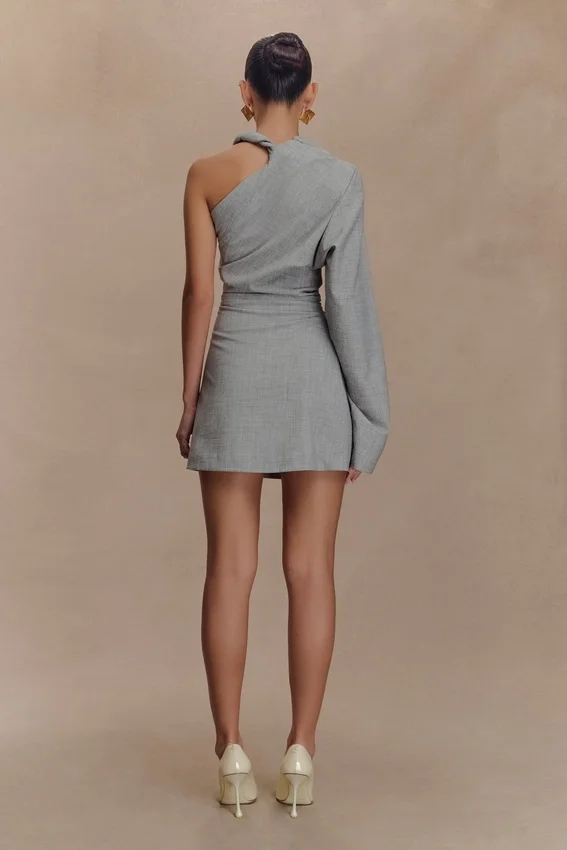 Dorian Twist Shoulder Mini Dress – Charcoal Marle Dorian Twist Shoulder Mini Dress – Charcoal Marle