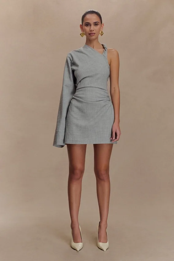 Dorian Twist Shoulder Mini Dress – Charcoal Marle Dorian Twist Shoulder Mini Dress – Charcoal Marle
