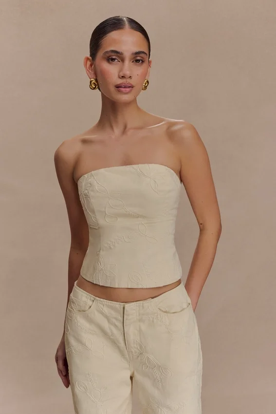 Ebony Embroidered Denim Corset – Cream Ebony Embroidered Denim Corset – Cream