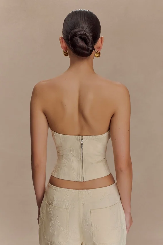 Ebony Embroidered Denim Corset – Cream Ebony Embroidered Denim Corset – Cream
