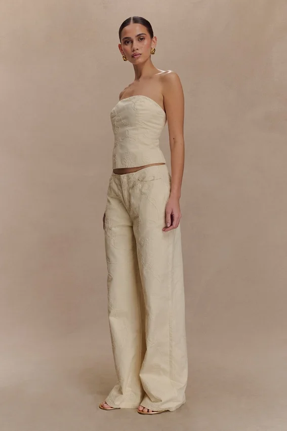 Ebony Embroidered Denim Corset – Cream Ebony Embroidered Denim Corset – Cream