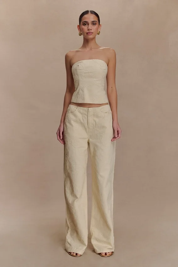 Ebony Embroidered Denim Corset – Cream Ebony Embroidered Denim Corset – Cream