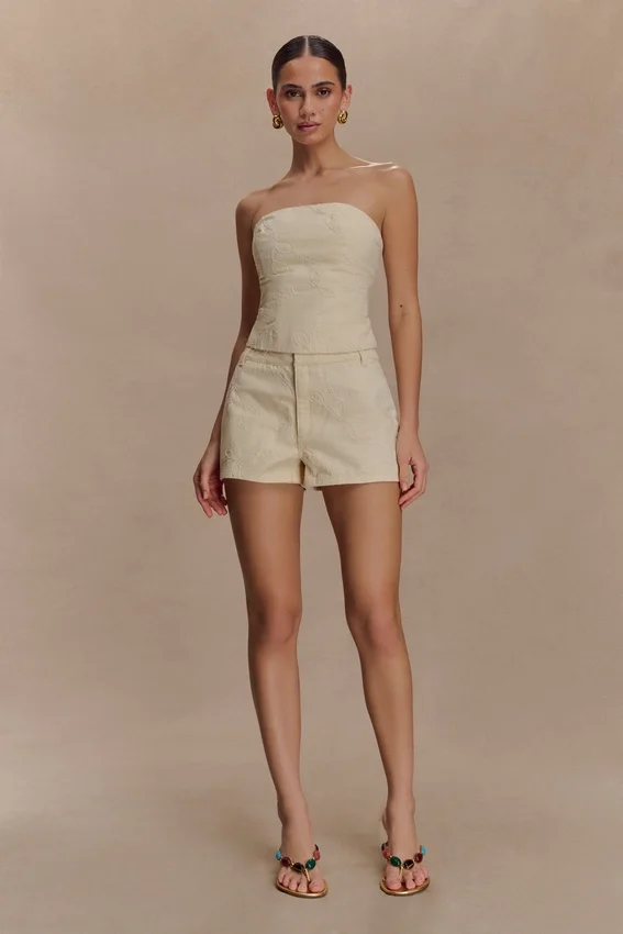 Ebony Embroidered Denim Corset – Cream Ebony Embroidered Denim Corset – Cream