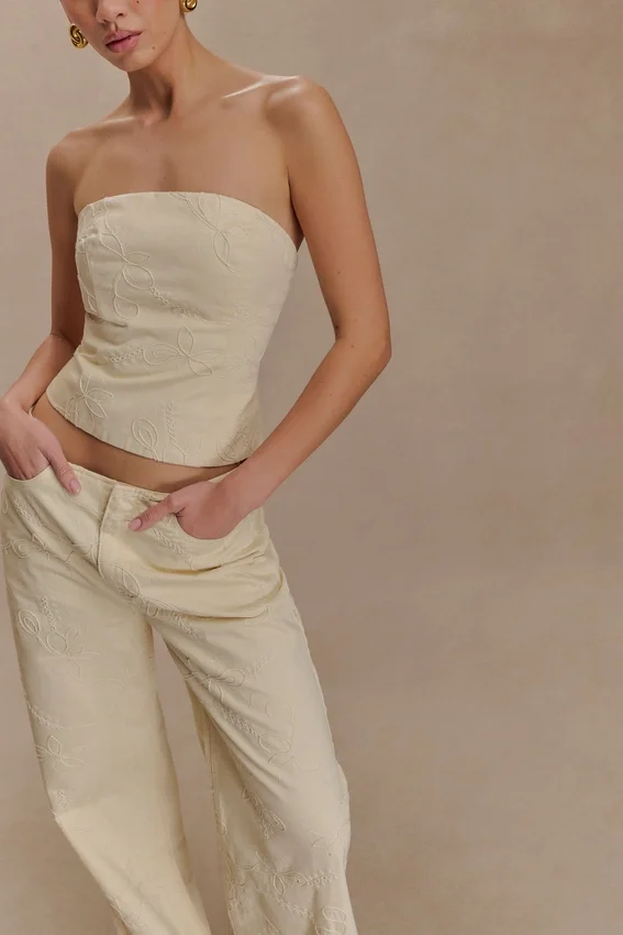 Ebony Embroidered Denim Corset – Cream Ebony Embroidered Denim Corset – Cream