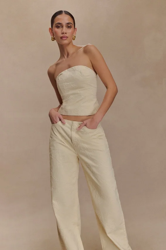 Ebony Embroidered Denim Jeans – Cream Ebony Embroidered Denim Jeans – Cream