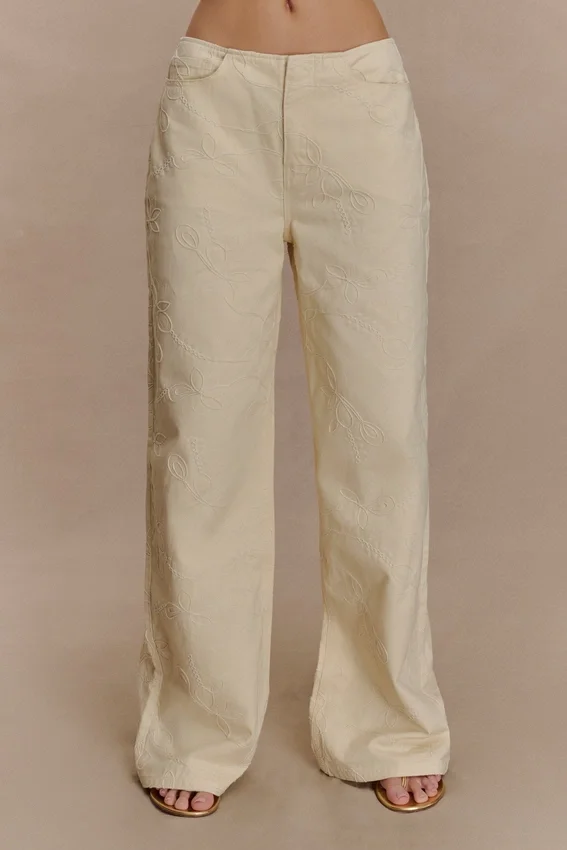 Ebony Embroidered Denim Jeans – Cream Ebony Embroidered Denim Jeans – Cream
