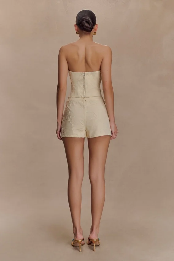 Ebony Embroidered Denim Micro Shorts – Cream Ebony Embroidered Denim Micro Shorts – Cream