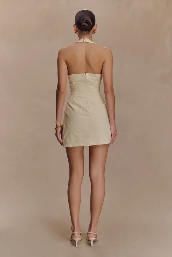 Ebony Embroidered Denim Mini Dress – Cream Ebony Embroidered Denim Mini Dress – Cream