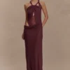 Edwina Knotted Mesh Maxi Dress – Mahogany Edwina Knotted Mesh Maxi Dress – Mahogany