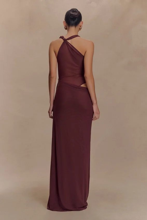 Edwina Knotted Mesh Maxi Dress – Mahogany Edwina Knotted Mesh Maxi Dress – Mahogany