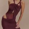 Edwina Knotted Mesh Maxi Dress – Mahogany Edwina Knotted Mesh Maxi Dress – Mahogany