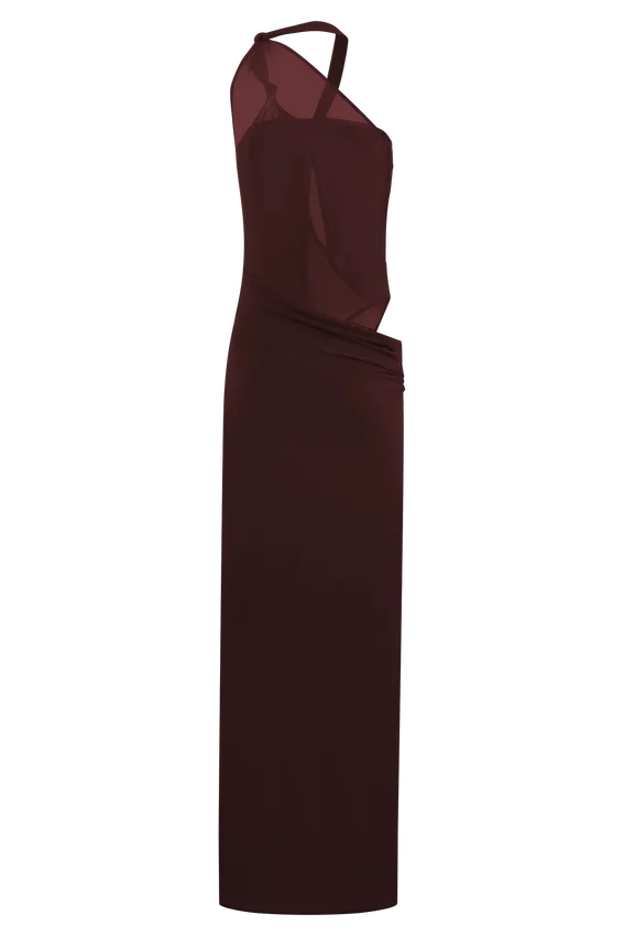 Edwina Knotted Mesh Maxi Dress – Mahogany Edwina Knotted Mesh Maxi Dress – Mahogany