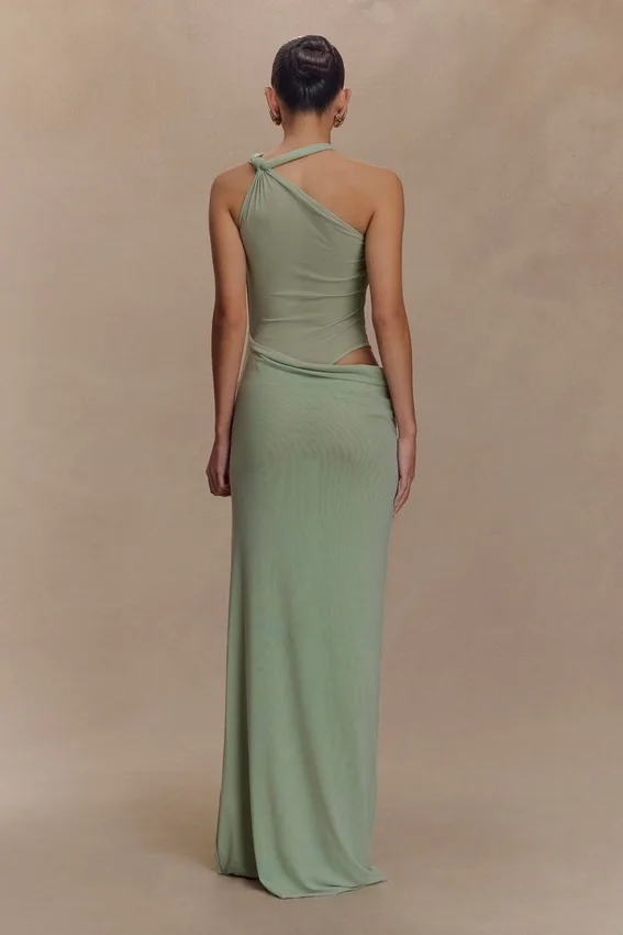 Edwina Knotted Mesh Maxi Dress – Sage Edwina Knotted Mesh Maxi Dress – Sage