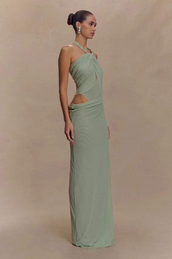 Edwina Knotted Mesh Maxi Dress – Sage Edwina Knotted Mesh Maxi Dress – Sage