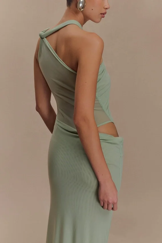Edwina Knotted Mesh Maxi Dress – Sage Edwina Knotted Mesh Maxi Dress – Sage