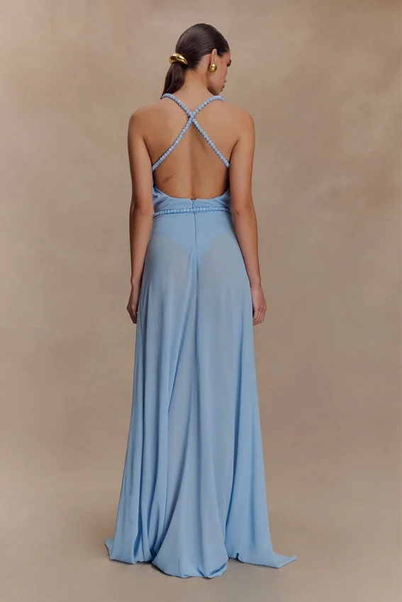 Elaine Chiffon Beaded Maxi Dress – Sky Blue Elaine Chiffon Beaded Maxi Dress – Sky Blue