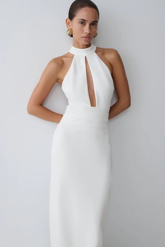 Elan Stretch Crepe Maxi Dress – White Elan Stretch Crepe Maxi Dress – White