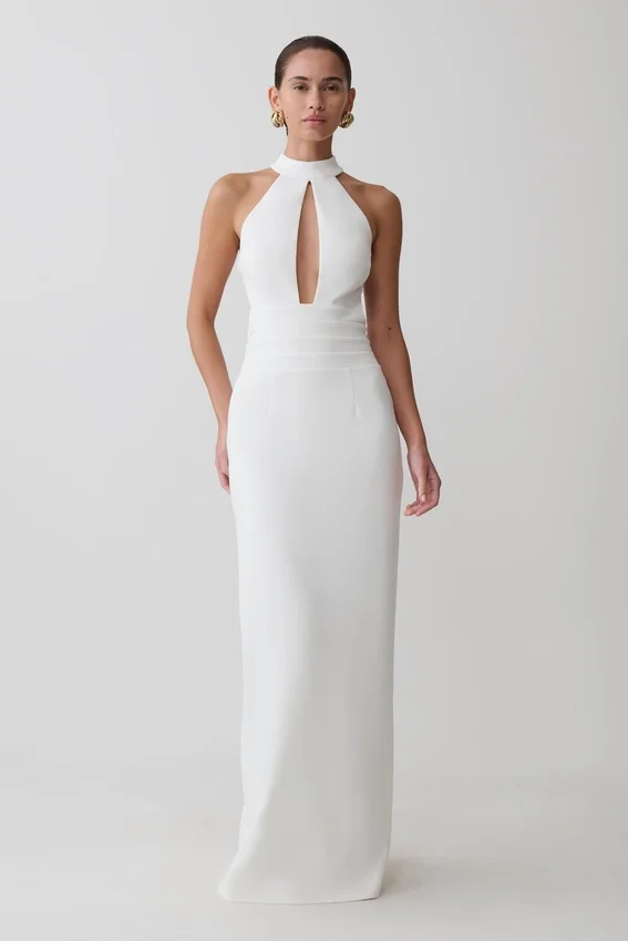 Elan Stretch Crepe Maxi Dress – White Elan Stretch Crepe Maxi Dress – White