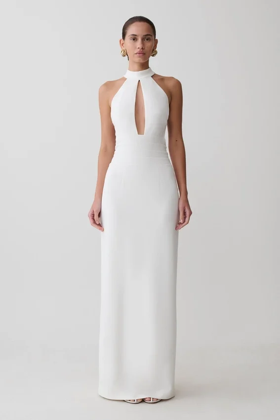 Elan Stretch Crepe Maxi Dress – White Elan Stretch Crepe Maxi Dress – White