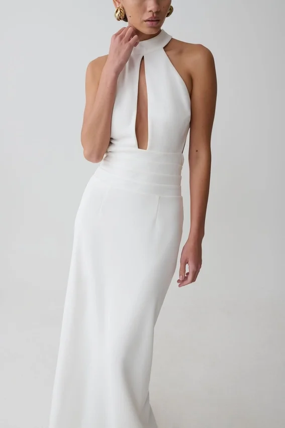 Elan Stretch Crepe Maxi Dress – White Elan Stretch Crepe Maxi Dress – White