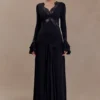 Electra Slinky Lace Maxi Dress – Black