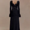 Electra Slinky Lace Maxi Dress – Black