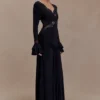 Electra Slinky Lace Maxi Dress – Black