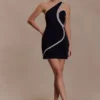 Eleonora Diamante Trim Mini Dress – Black