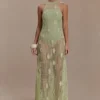 Elfie Crochet Halter Maxi Dress – Pastel Green