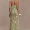 Elfie Crochet Halter Maxi Dress – Pastel Green