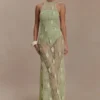 Elfie Crochet Halter Maxi Dress – Pastel Green