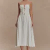 Elias Shirred Cotton Midi Dress – White