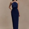 Elina Satin Necklace Maxi Dress – Navy
