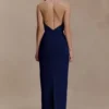 Elina Satin Necklace Maxi Dress – Navy