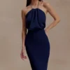 Elina Satin Necklace Maxi Dress – Navy