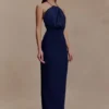 Elina Satin Necklace Maxi Dress – Navy