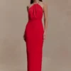 Elina Satin Necklace Maxi Dress – Red