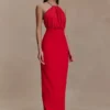 Elina Satin Necklace Maxi Dress – Red