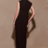 Elisa Diamante Neck Maxi Dress – Black