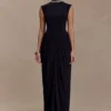 Elisa Diamante Neck Maxi Dress – Black