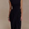 Elisa Diamante Neck Maxi Dress – Black