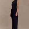 Elisa Diamante Neck Maxi Dress – Black