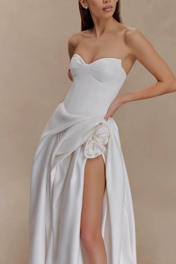 Elizabeth Strapless Corset Maxi Dress – White Elizabeth Strapless Corset Maxi Dress – White