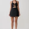Ella Bow Detail Halter Mini Dress – Black